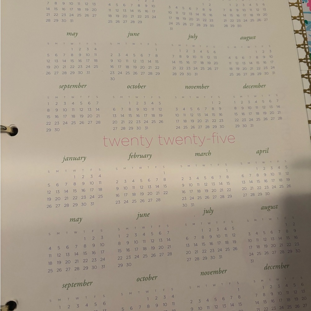 Lilly Pulitzer Tan and Gold Textured Binder with pencil holder and 2025 calendar - Picture 9 of 11